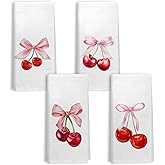 Kemingni Trendy Pink Cherry Kitchen Dish Towels, Coquette Bow Preppy Cherry Decorative Hand Towels for Bathroom Kitchen, Aesthetic Girly Bathroom Decor, 16x24 Inch Set of 4
