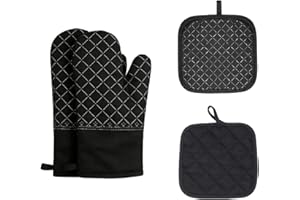 Oven Mitts and Pot Holders 4pcs Set, Non-Slip Silicone Oven Mitts for Kitchen Heat Resistant 500 ℉, Oven Mitts Set for Cookin