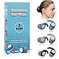 Swimming Ear Plugs for Adults,3 Pairs Waterproof Silicone Reusable Swim Earplugs for Swimming Surfing Diving Showering, Recommended for 14 Years Olds up