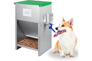 COZOFU Automatic Gravity-Fed Dog Feeder with Water Bowl - Galvanized Steel Indoor/Outdoor Pet Food Station - 25lb Heavy-Duty Kibble Dispenser for All Dog Sizes