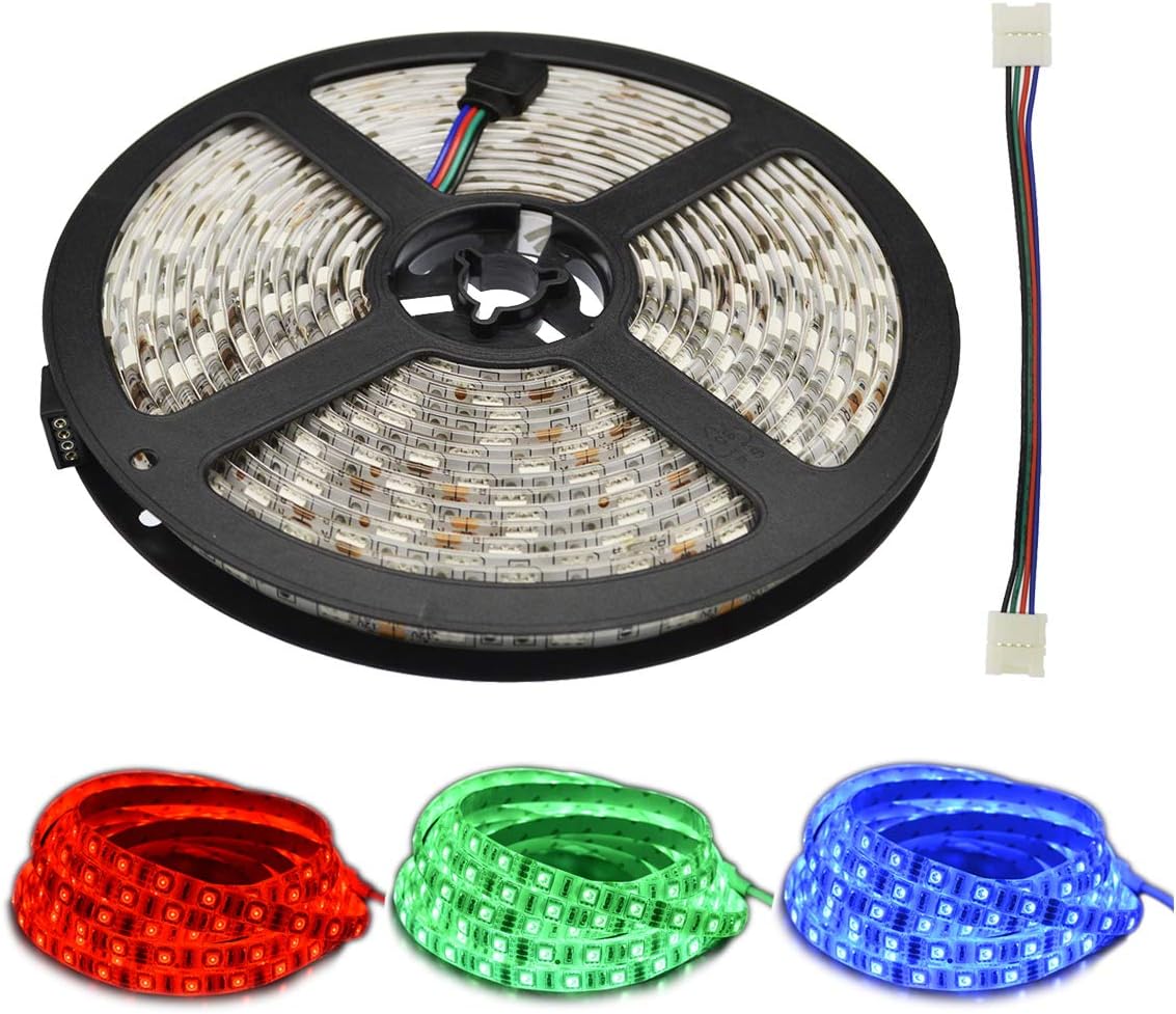 elcPark 5M 16.4ft Multi-Color Changing Color RGB LED Strip Lights 300 SMD 5050 Waterproof IP65 DC12V 72W