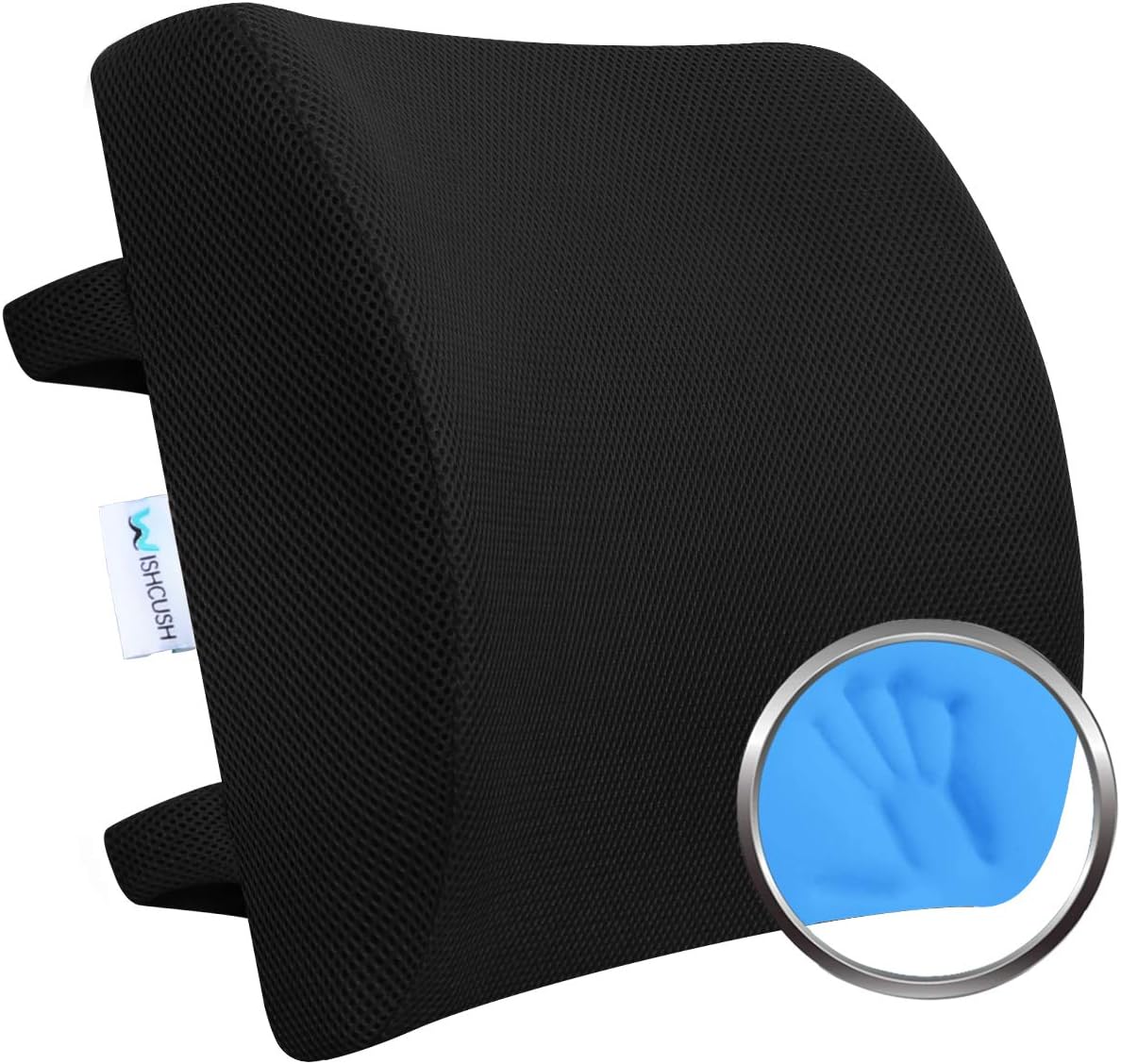 Wishcush Lumbar Support Pillow for Chair, Memory Foam Back Cushion for Car with Breathable 3D Mesh Cover and Ergonomic Shape Specially Designed for Lower Back Pain and Pressure Relief : Office Products