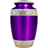 Urns for Human Ashes Adult Female &amp; Male - Large 200 Cu in with Secure Threaded Lid (Purple, Large)
