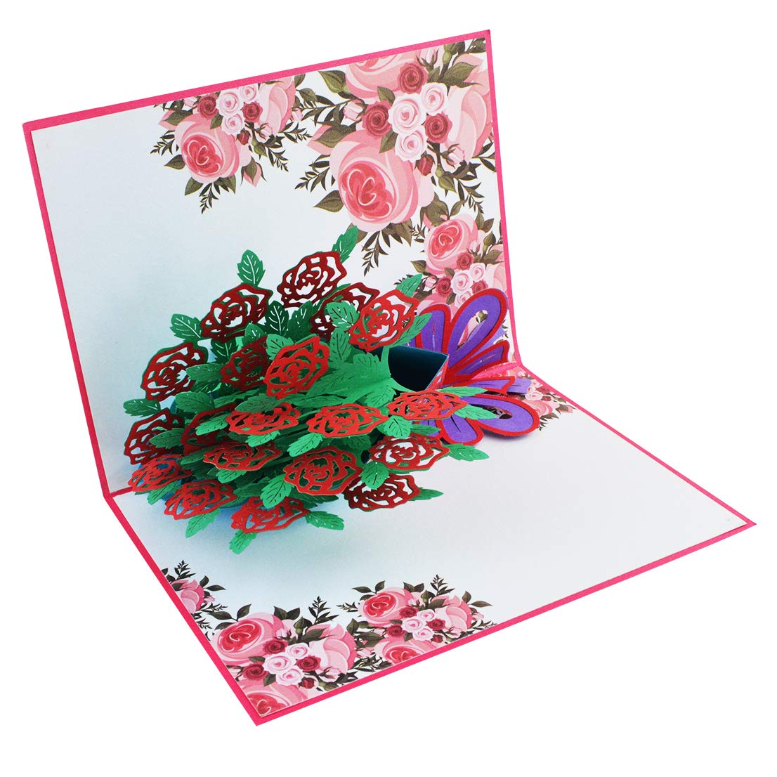 Tongcloud Pop Up 3D Card,3D Greeting Cards,Mother’s Day Cards,Red Rose Bouquet Pop Up Cards with Envelope Sticker for Birthday, Wedding, Thank You