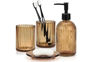 4Pcs Glass Bathroom Accessories Set Complete Lotion Soap Dispenser, Toothbrush Holder, Mouthwash Cup, Soap Dish for Contempor