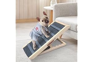 IKARE Wooden Folding Dog Ramp for Bed, 31" Long Foldable Pet Ramp for Small Dogs & Cats, 3 Adjustable Height from 9.5" to 14.6", Small Dog Steps,Cat Ramp for Sofa & Car, Up to 80 Lbs