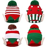 Halfchet 4 Pcs Christmas Knitted Elf Hats for Adults Green and Red Beanie Hat with Ears Elf and Bell for Christmas Winter New Year's Gifts Home Party