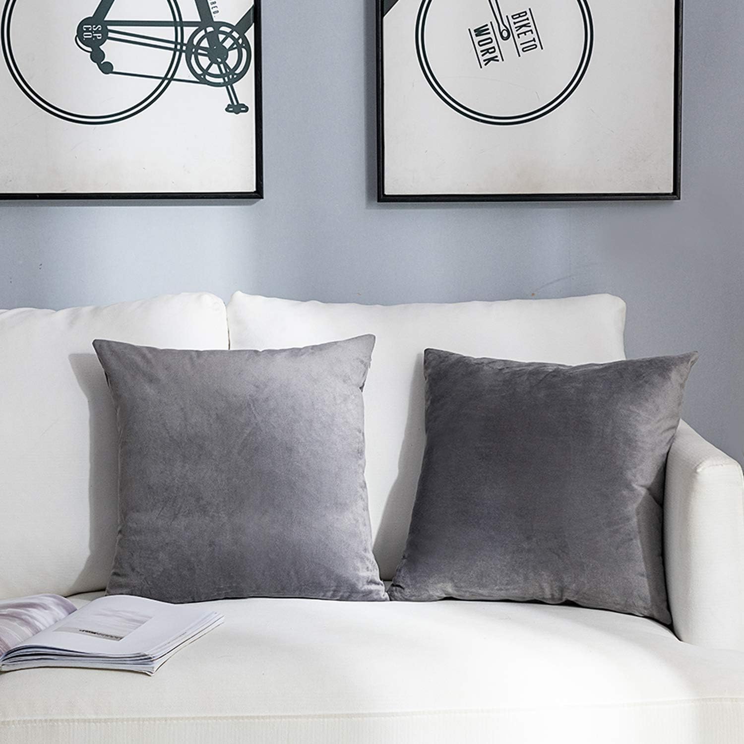 NANPIPER Set of 2 Velvet Soft Decorative Cushion Throw Pillow Covers 20x20 Inch/50x50 cm Cozy Solid Velvet Square Pillowcase Cushion Covers Grey for Couch and Bed