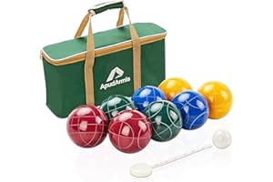 ApudArmis Bocce Balls Set, Regulation Size 100mm Bocce Game for Outdoor/Backyard/Lawn/Beach with 8 PCS 100% Poly-Resin Balls / 1 Pallino/Nylon Carrying Case/Measuring Rope (Red,Blue,Green,Yellow)