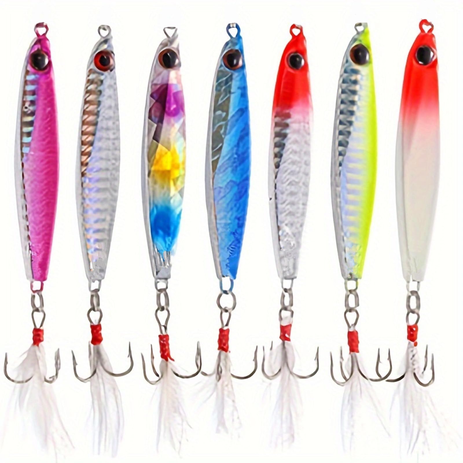 WUWYOUWL Fishing Lures Set, 7PCS Metal Fishing Lure Sequins Spoons with Hard Bait For Sea Lake Lure Tool for Saltwater Freshwater Trout Bass Salmon Fishing (30, Grams)