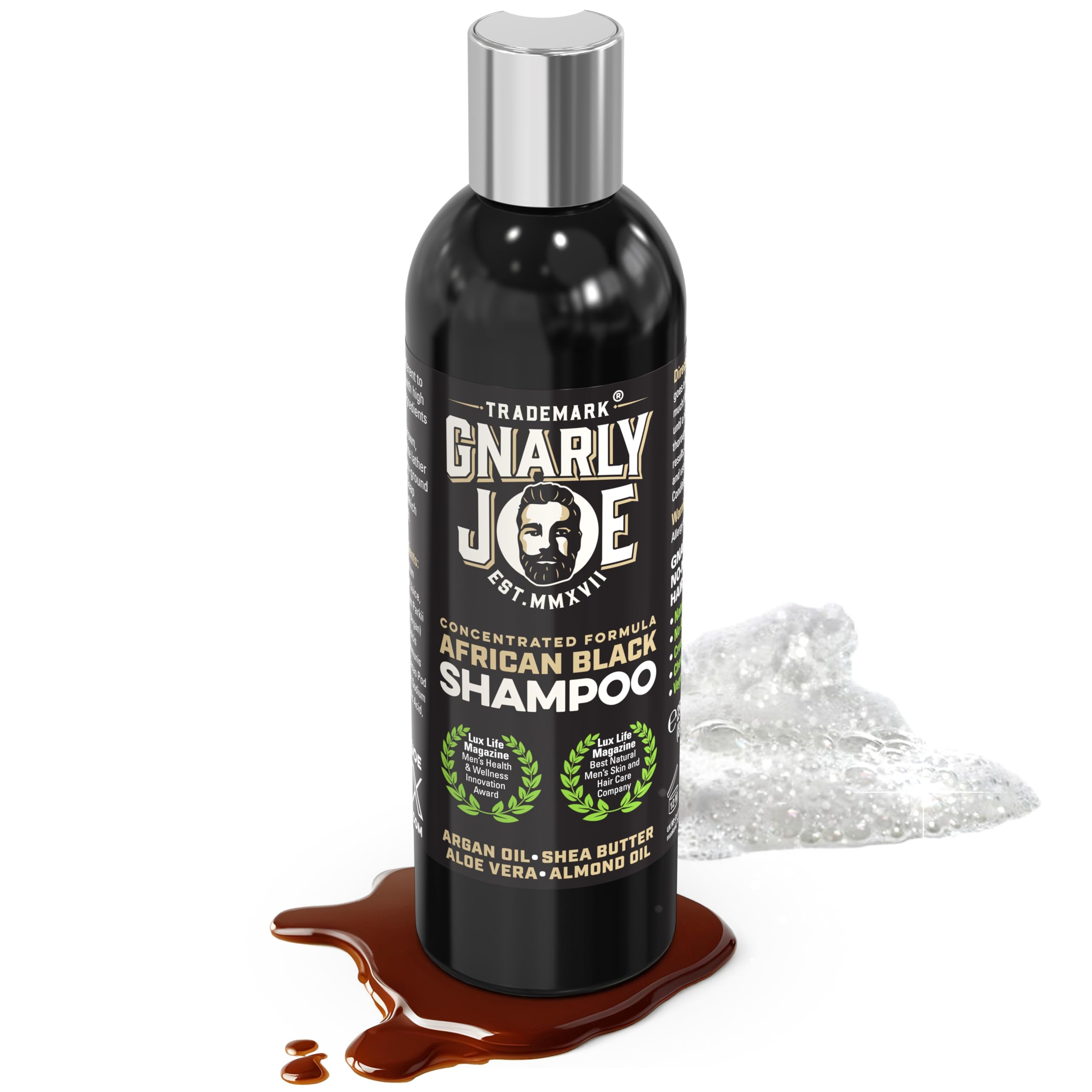 Gnarly Joe Hair Intensive and Concentrated Shampoo. Liquid African Black Soap Shampoo. Natural Ingredients, Argan Oil, Shea Butter, Aloe Vera, Almond Oil, Coconut Oil, 250ml