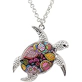 BONSNY Enamel Chain Sea Ocean Floral Turtle Necklace Pendant For Women Charms Fashion Jewelry Gifts