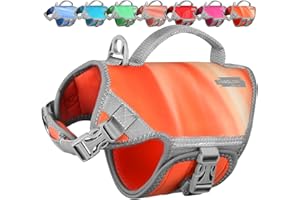 VIVAGLORY Neoprene Dog Life Vest, Dog Life Jacket for Swimming & Boating, Lightweight & Buoyancy for Puppy Doggy, Swimming Vest with Handle, XS, Orange Sunset