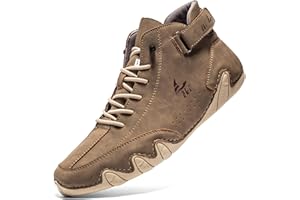 DEVILEYEZE Men's Casual Ltalian Handmade High Top high boots Leather Outdoor Walking Sneakers Slip-on Lightweight Non-Slip Waterproof Driving Chukka Boots