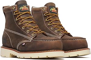 Thorogood American Heritage 6” Steel Toe Work Boots for Men - Full-Grain Leather with Moc Toe, Slip-Resistant Wedge Outsole, and Comfort Insole; EH Rated