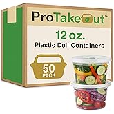ProTakeOut [12oz-50 Sets Plastic Deli Containers with Lids - BPA Free Clear Soup Containers with Airtight Lids, Leak Resistant Food Storage for Meal Prep, Stackable/Microwave/Dishwasher/Freezer Safe