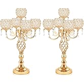 Kehail 5-Arm Crystal Candelabra Centerpiece 23.2" Tall - Elegant Candle Holder Stand with Crystal Bowl, Chic Table Decor for Weddings, Parties, Anniversary &amp; Home Decoration (2, Gold)