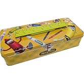 Metal Pencil Storage Box with Ruler Handle, Yellow Decorative School Supply Container, Secure Clasp Closure, Activity Storage Case