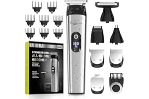 Brightup Beard Trimmer for Men, Cordless 4 Hrs Hair Clippers Trimmers Set, Waterproof Mens Grooming Kit for Face, Mustache, Body, Ear, Nose, 2200mAh Rechargeable Electric Razor Shaver, Gifts for Men