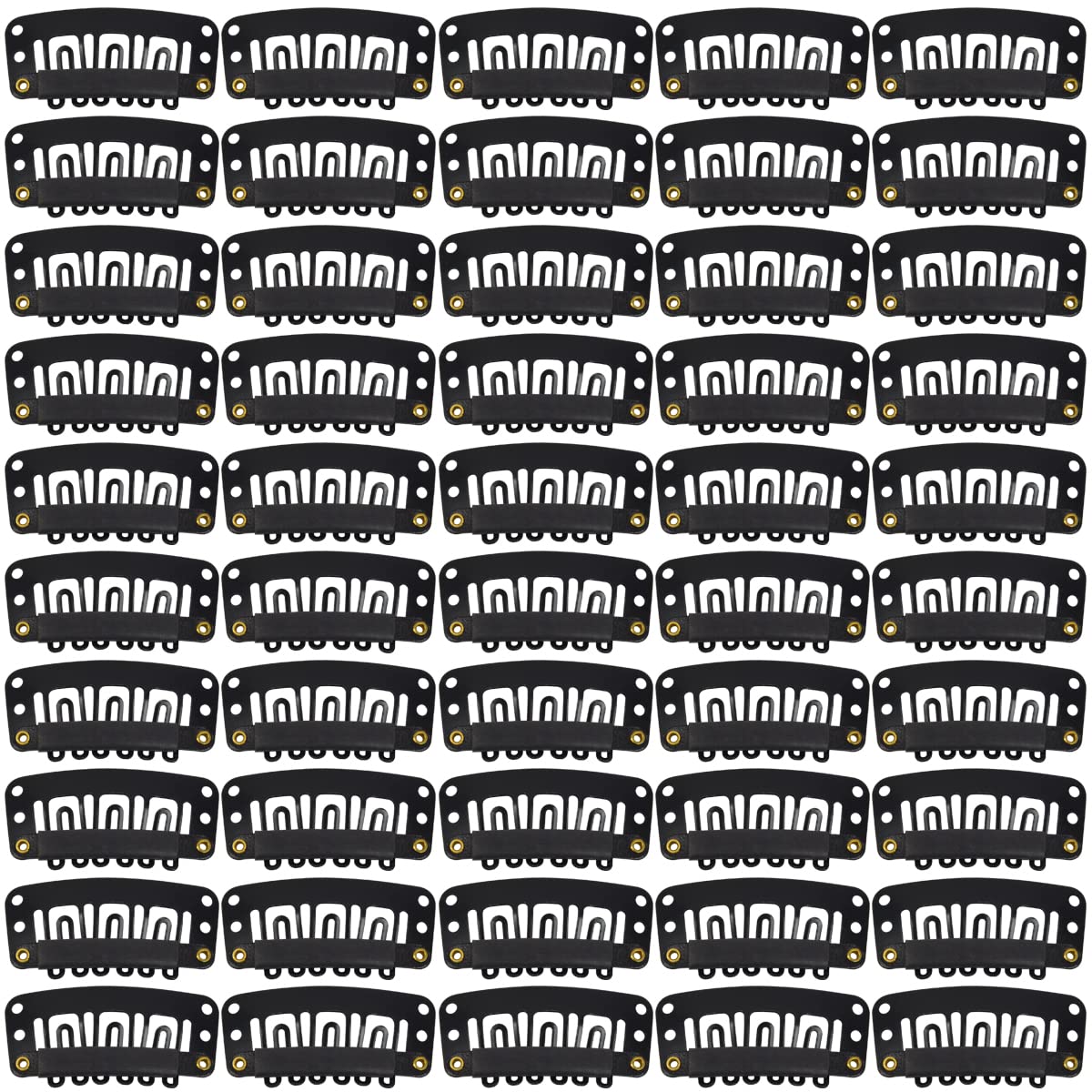 50 Pcs Hair Extension Clips 32mm 6-Teeth Metal U-Shape Snap wig Clips for Hair Extensions and Wefts (Black)