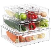 OMNISAFE Refrigerator Organizer Plastic Bins with Lids, Stackable Fridge Pantry Organizer, BPA-Free Fruit &amp; Food Storage Bins for Kitchen, Vegetable, Cereals (10 Pack)