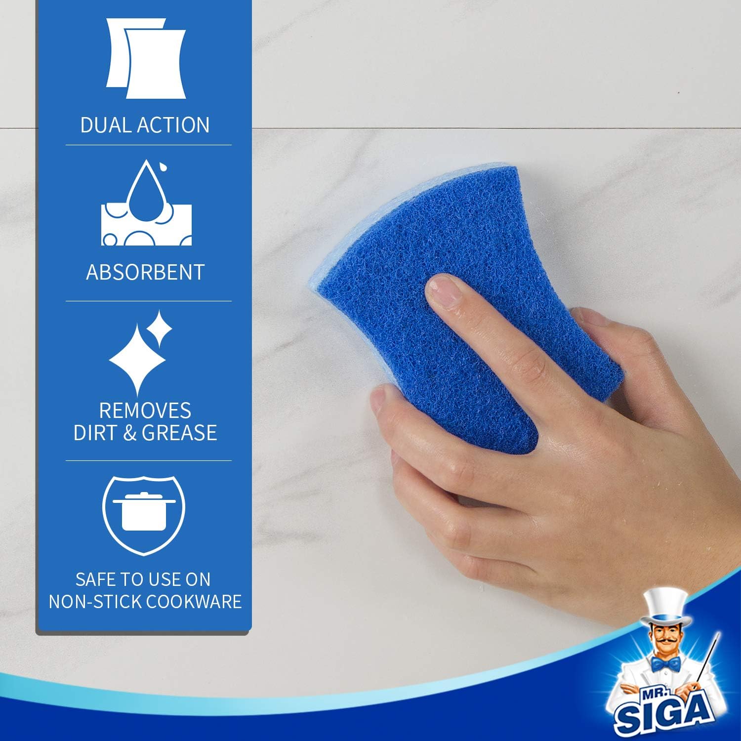 MR.SIGA Non-Scratch Cellulose Scrub Sponge, Dual-Sided Dishwashing Sponge for Kitchen, 12 Pack: Home & Kitchen