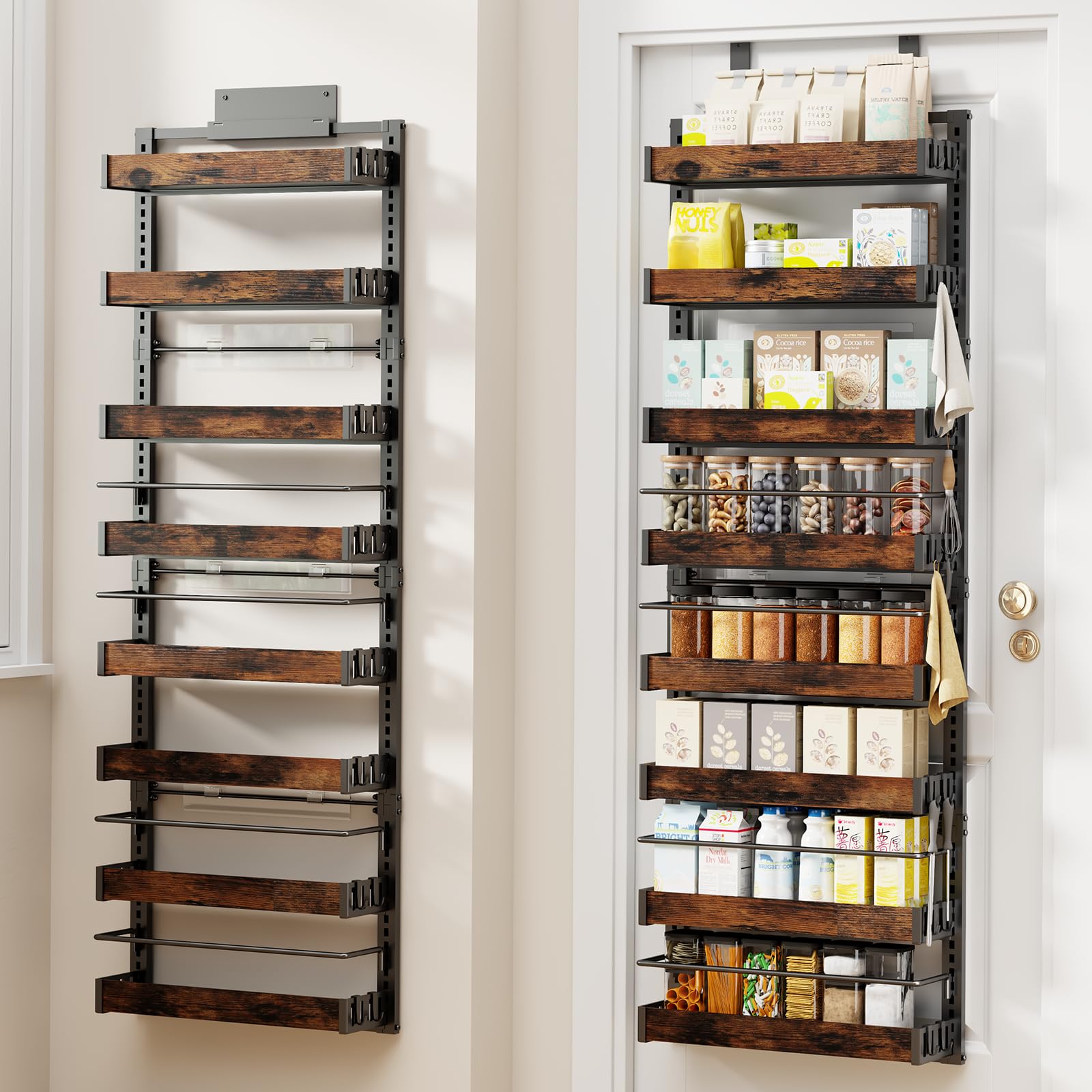 Photo 1 of (missing pieces)(sold forparts) 8 Tier Over The Door Pantry Organizer, 2 IN 1 Wall Mount or Metal Hanging Spice Rack for Pantry Organizers and Storage, Seasoning Shelves