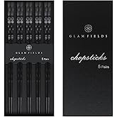 5 Pairs Japanese Fiberglass Chopsticks, GLAMFIELDS Reusable Chop sticks Dishwasher Safe, Non-slip, 9 1/2 inches - Gift Set Bl