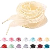 UamGlsob 4CM Fancy Organza Silk Shoe Laces for Womens Sneakers | Cute Sheer Satin Ribbon Fashion Ribbon Satin Shoelaces, Flat Tulle Chiffon Yarn Replacement Shoe Strings