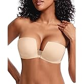 Upushall Women's Strapless Bra Push Up Padded Non Slip Underwire Plunge Bras Seamless