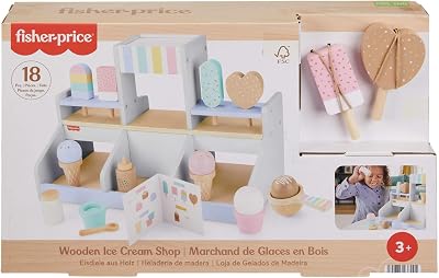 Fisher-Price Wood Ice Cream Shop Set 18-Piece Pretend Play Toy 3+ HXV21