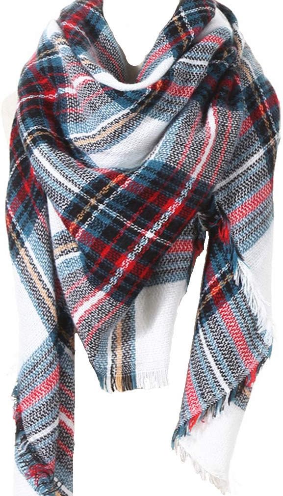 Large Soft Plaid Scarf Women Winter Knit Blanket Scarf Cashmere Feel Shawl and Wraps