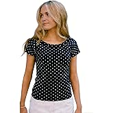 Lingswallow Women's Polka Dot Short Sleeve Crew Neck Slim Fit Casual T-Shirts