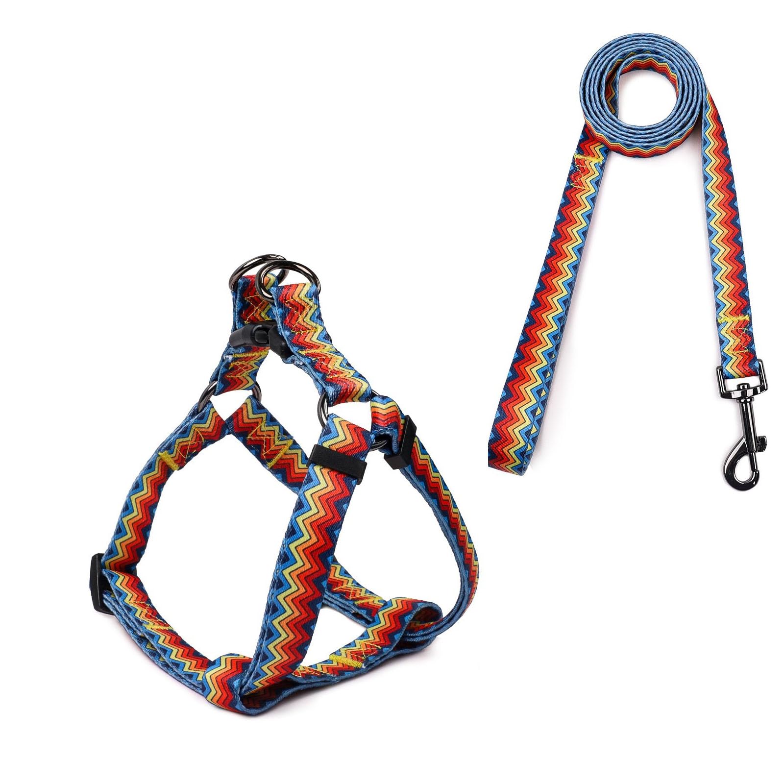 Dog Harness Leash Set, Breathable,Adjustable,Dog Lead and Harness No Pull Small Medium Large dog (Zigzag, M)