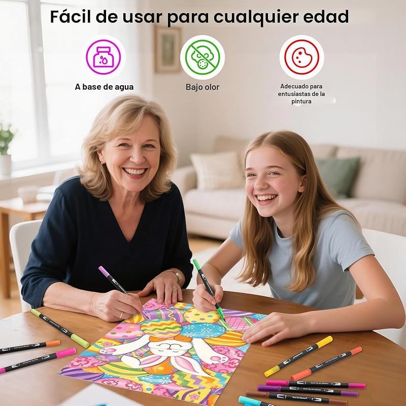 Rotuladores para colorear, punta de fieltro, 24 colores, doble punta de pincel, marcadores artísticos para niños y adultos, marcadores de punta fina para dibujar,dibujar, diseño de caligrafía, pintura