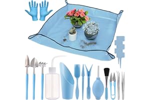ANPHSIN 20 pcs Succulent Tool Set - 39.4" Indoor Plant Repotting Mat and 19 Pcs Mini Succulent Hand Tools, Garden Flower Plants Transplanting Supplies for Women Holiday Gardening Gifts Outdoor, Blue