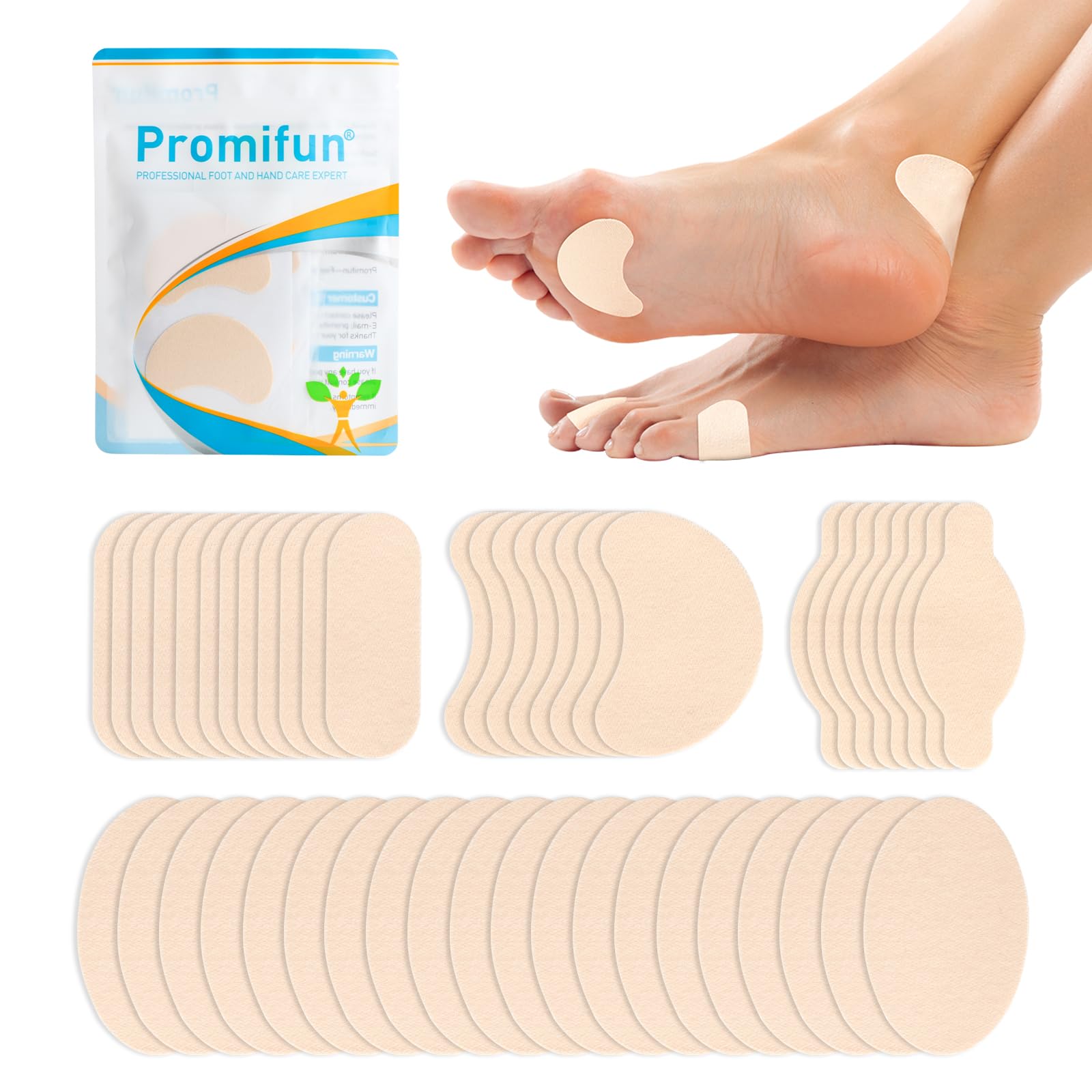 Photo 1 of Promifun Moleskin Strips with Adhesive Blister Prevention Pads Mole Skin Tape Stickers for Feet Heel Shoes Padding-48 Sheets of 4 Shapes?Beige