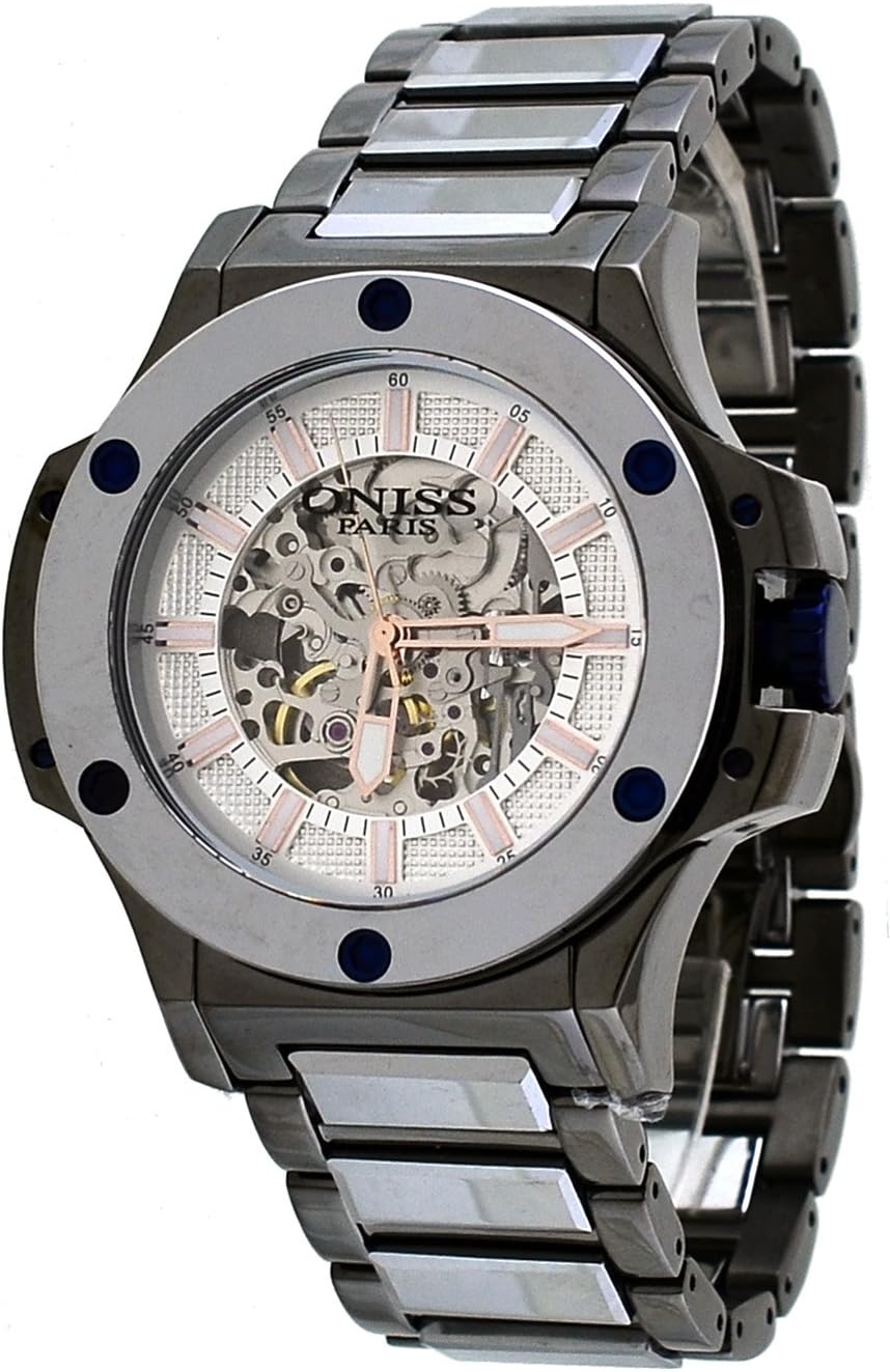 Oniss #ON660-112/SV-RG Men's Bold Collection Tungsten See-Thru Skeleton Automatic Watch