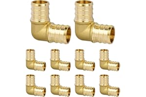 JUWO Pex Fittings 1/2", Pex 90 Degree Elbow, NSF & UPC Certified, Heavy Duty Brass Crimp Fittings for Pipe Plumbing, 10 Pack