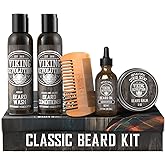 Viking Revolution Ultimate Conditioner for Men's Beard Grooming - Softens, Smoothes and Soothes Beard Itch- Contains Wash, Conditioner, Beard Oil, Balm and Comb- Classic Set