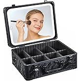 Faquenc Makeup Case with LED Mirror, Makeup Bag with Lighted Mirror, Travel Cosmetic Train Case Organizer with Adjustable Dividers and Tool Panel for Brushes Fluid-Black