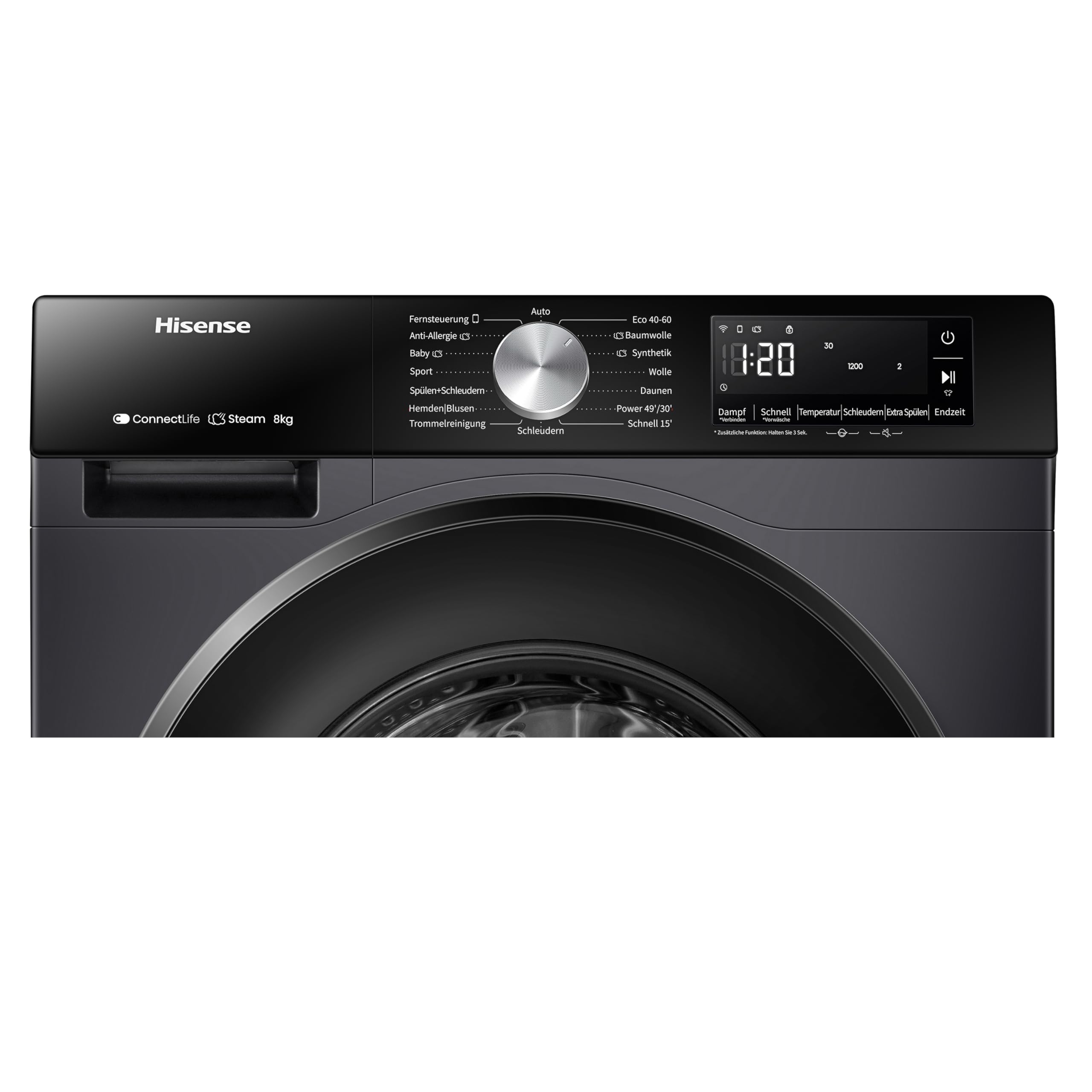 Hisense WF3S8043BB3 Waschmachine mit Dampffunkunktion, 8 kg, 1400 U,min, WIFI, ConnectLife, Power JetWash, Anti-Allergie Programm, Aqua Stop, Auto Wash, Quick Wash, EEK A-30 Prozent 6