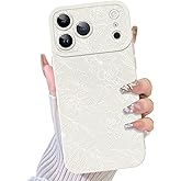 TEAUGHT Compatible with iPhone 17 Pro Max Case 2025 Cute Pattern Rose Floral Flower Shockproof Silicone Soft Camera Protection for Girls Women -White