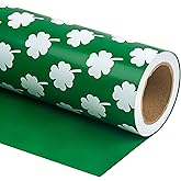 WRAPAHOLIC Reversible Wrapping Paper - Mini Roll - 17 Inch X 33 Feet - St. Patrick Green and White Lucky Clovers Design for St. Patrick Day, Birthday, Baby Shower