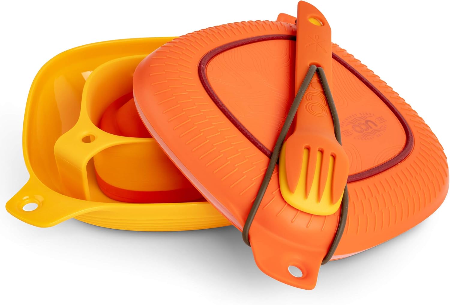 UCO Unisex's Mess Kit with Bowl, Plate, Camp Cup, and Switch Spork Utensil Set 6-Piece, Retro Sunrise, Orange - Image 3