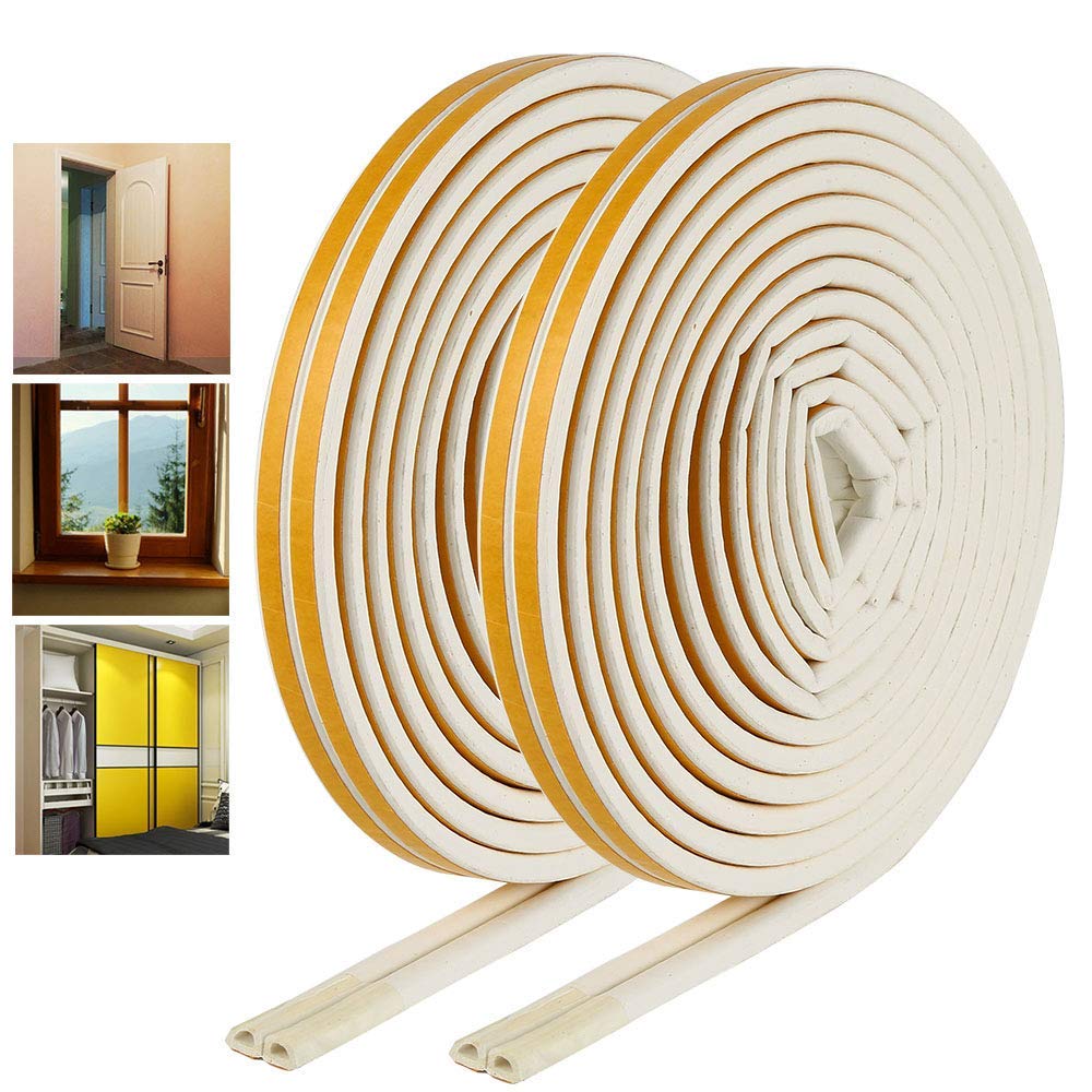Sealing Tape for Doors, 16 Metre Door Seal D-Profile Rubber Seal Window Gaps Self-Adhesive Door Seals Rubber Seal Against Cold Draughts Noise (2 Rolls), white