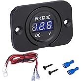 Car Battery Voltage Meter, Waterproof DC 12V 24V Digital Volt Meter, 12v Battery Monitor with LED Digital Display, Round Volt