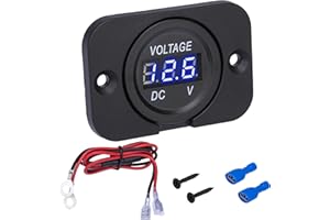 ECOCSTM Car Battery Voltage Meter, Waterproof DC 12V 24V Digital Volt Meter, 12v Battery Monitor with LED Digital Display, Round Voltage Gauge for Car Truck RV ATV Boat Marine (Blue Light)