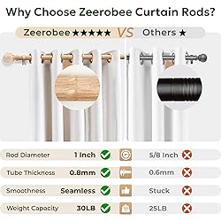 Zeerobee Wood Curtain Rods for Windows 32 to 168, 1