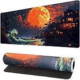 Gaming Mouse Pad Desk Pad,Extended Big Mouse Pad,31.5x11.8 Inch Long Computer Keyboard Mouse Mat Mousepad with 3mm Non-Slip Base and Stitched Edge for Gaming and Office… (Oil Painting)